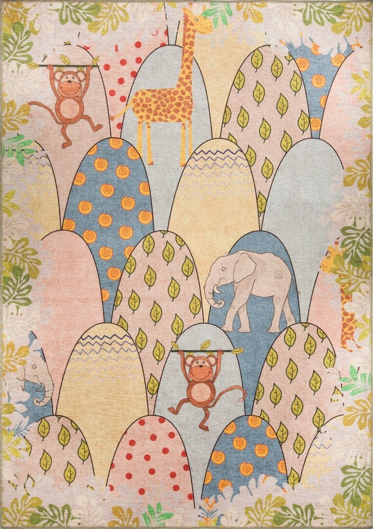 Cute Nursery Rug with Animals Print