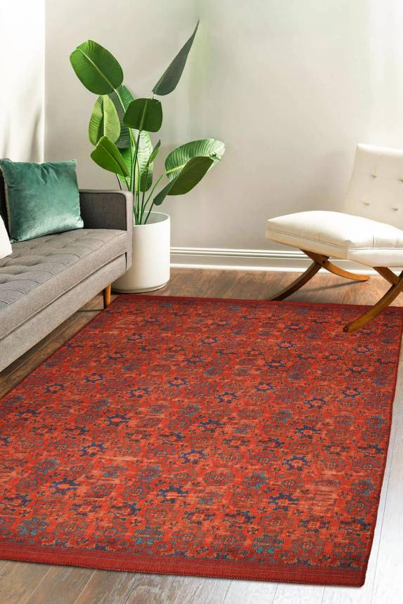 Woven Base Decorative Red Carpet With Aging Pattern