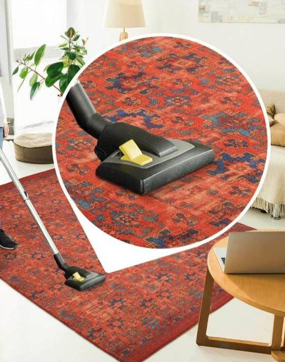 Woven Base Decorative Red Carpet With Aging Pattern