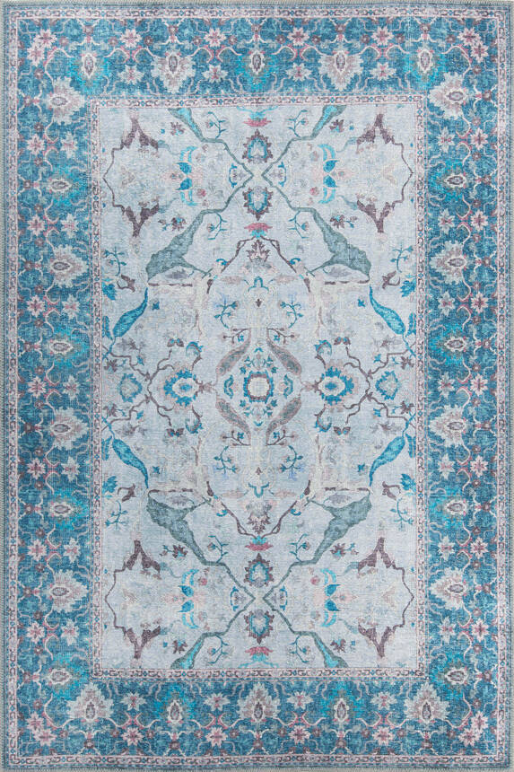 Woven Base Decorative Blue Carpet With Vintage Pattern