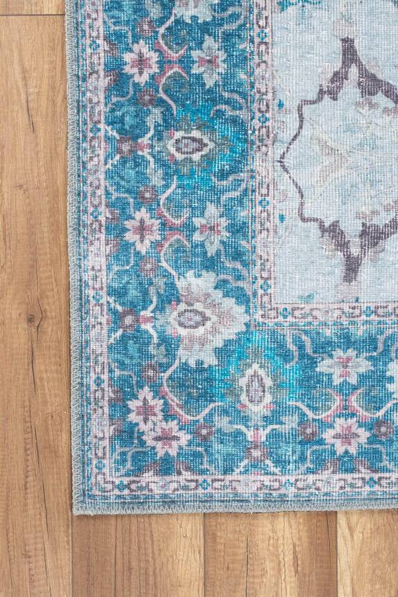 Woven Base Decorative Blue Carpet With Vintage Pattern