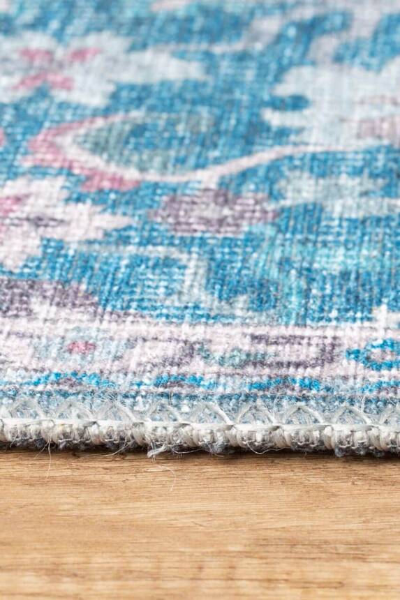 Woven Base Decorative Blue Carpet With Vintage Pattern