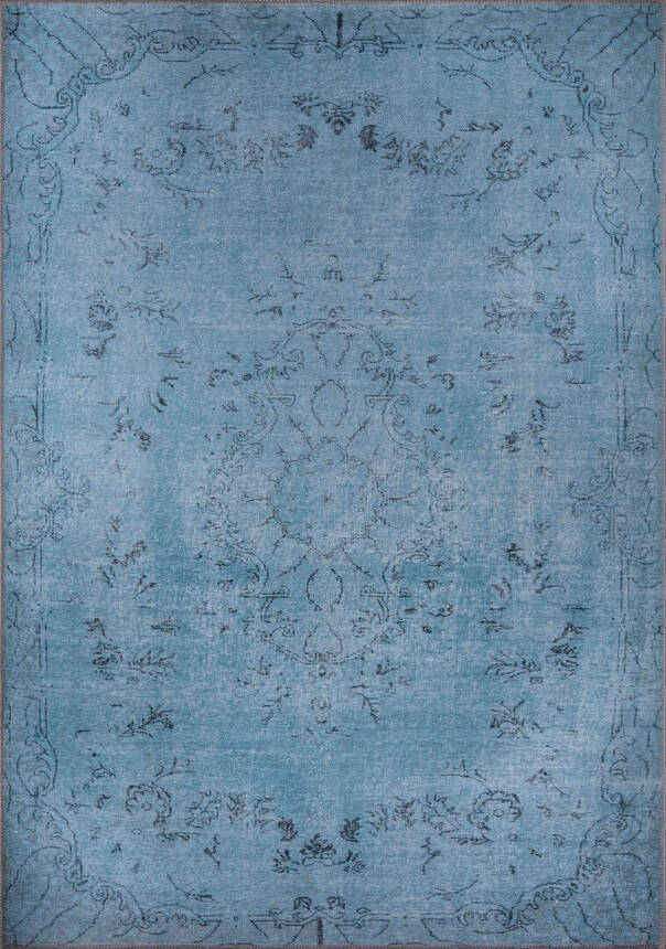 Woven Base Decorative Blue Carpet With Vintage Pattern