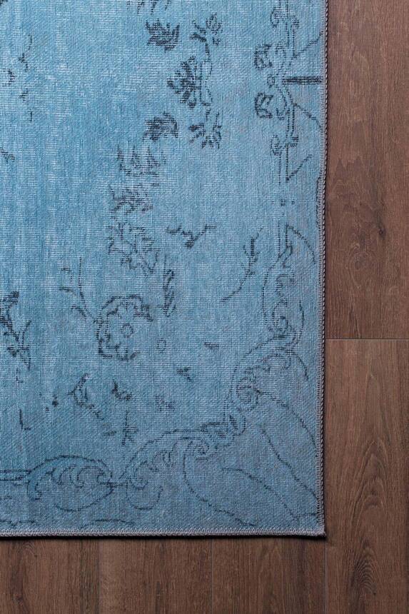 Woven Base Decorative Blue Carpet With Vintage Pattern