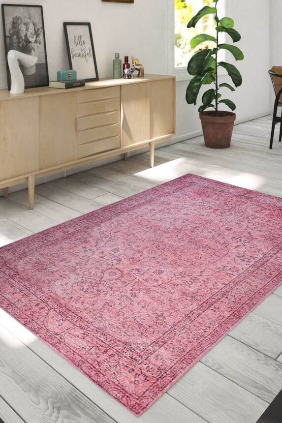 Woven Base Decorative Pink Carpet With Aging Pattern