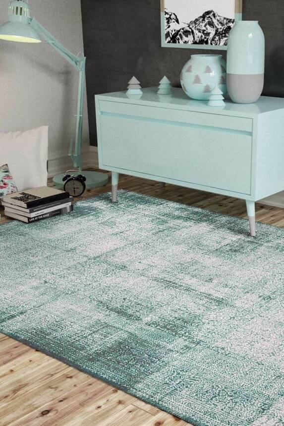 Woven Base Decorative Green Carpet With Aging Pattern