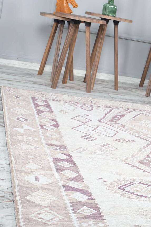 Woven Base Decorative Beige Carpet With Ethnic Pattern