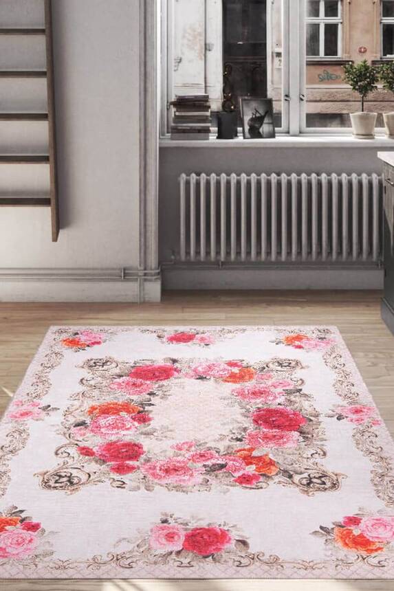 Woven Base Decorative Beige Carpet With Ethnic Pattern