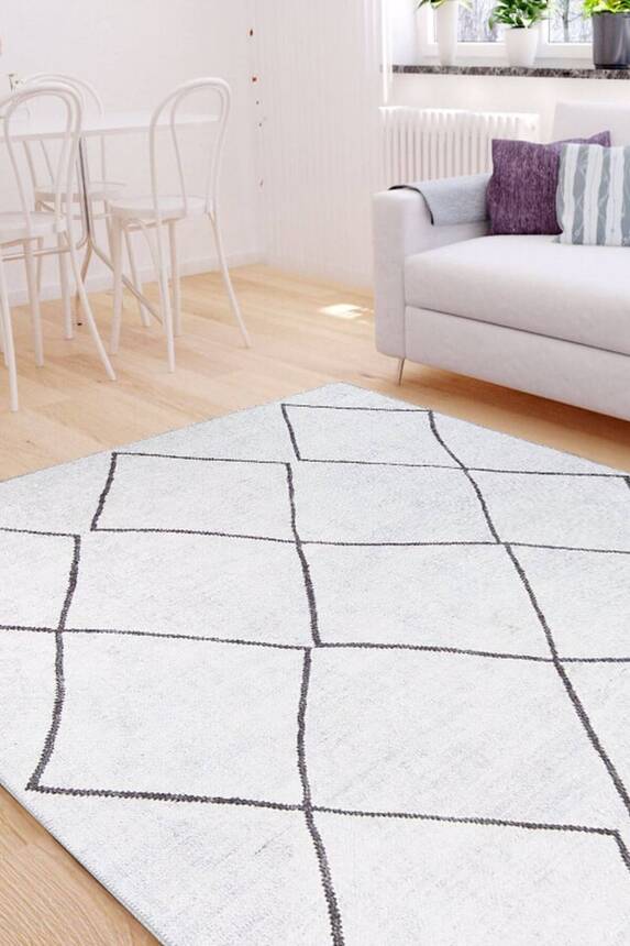 Woven Base Decorative White Carpet With Ethnic Pattern