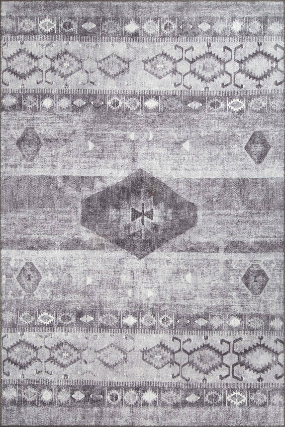 Woven Base Decorative Grey Carpet With Vintage Ethnic Pattern