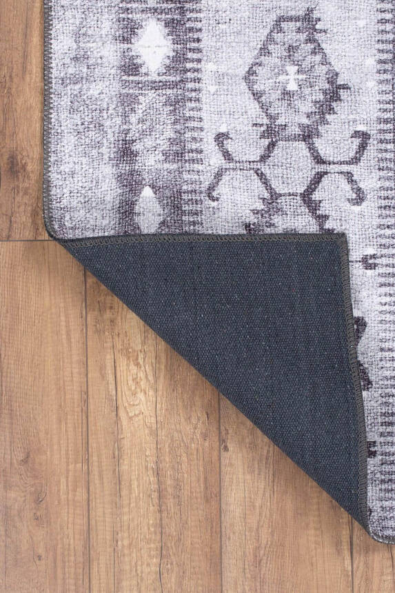 Woven Base Decorative Grey Carpet With Vintage Ethnic Pattern