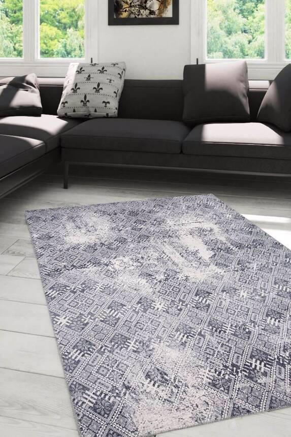 Woven Base Decorative Grey Carpet With Ethnic Pattern