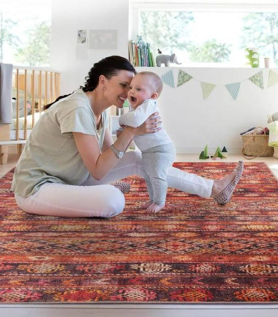 Woven Floor Decorative Red Carpet With Ethnic Pattern