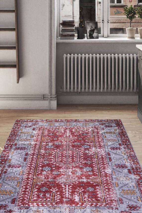 Decorative Woven Floor Red Carpet With Ethnic Pattern