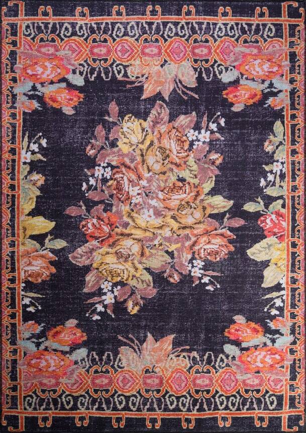 Black Carpet Woven Base Decorative With Ethnic Karabakh Pattern