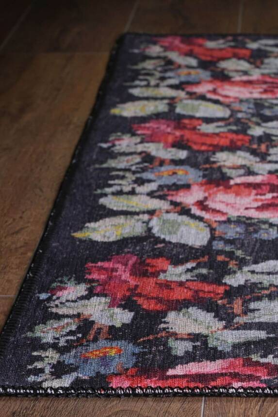 Woven Decorative Rugs with Black Ethnic Karabakh Pattern