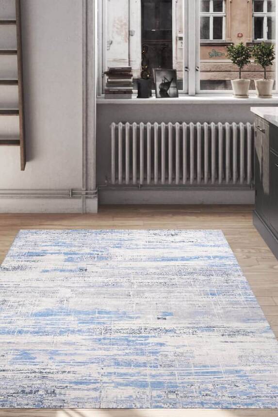 Grey and Blue Modern Woven Floor Decorative Carpet