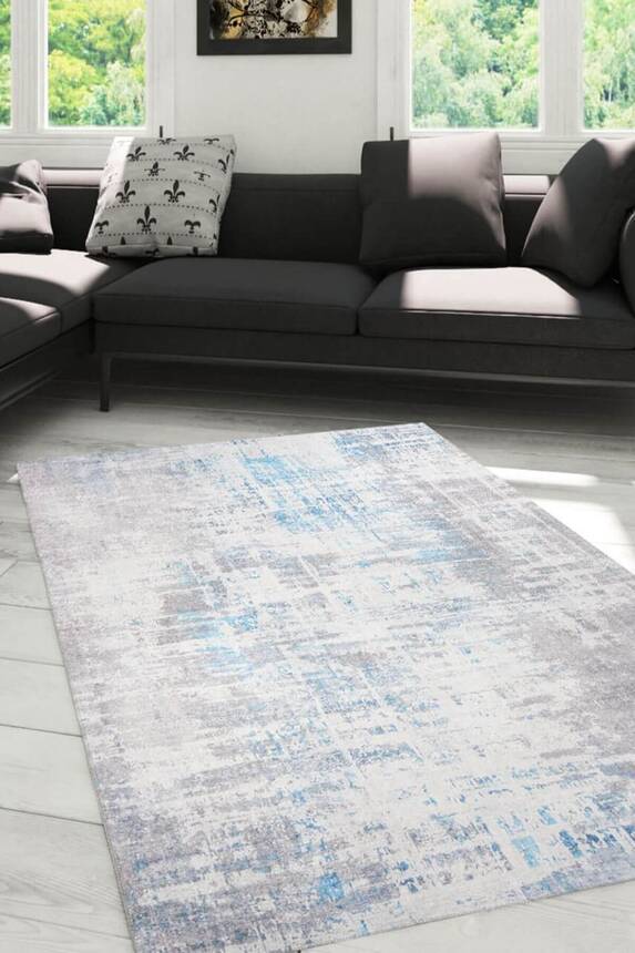 Grey and Blue Modern Woven Base Decorative Carpet