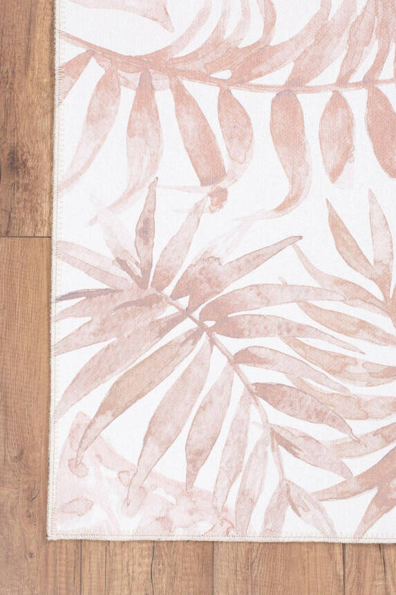 Leaf Pattern Pink and White Aesthetic Rug