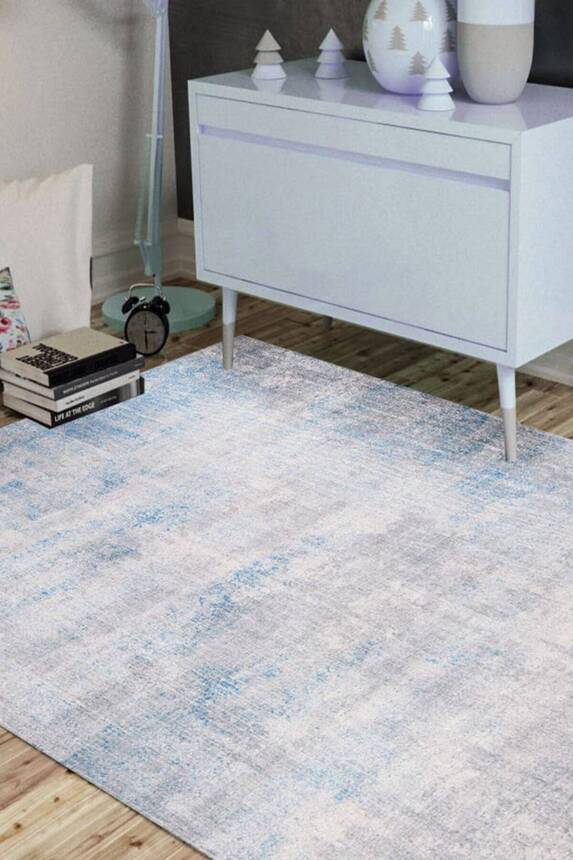 Grey and Blue Modern Woven Base Decorative Carpet