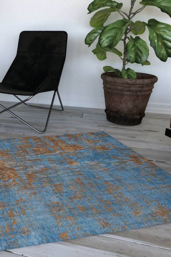 Modern Woven and Abstract Design Decorative Blue Carpet