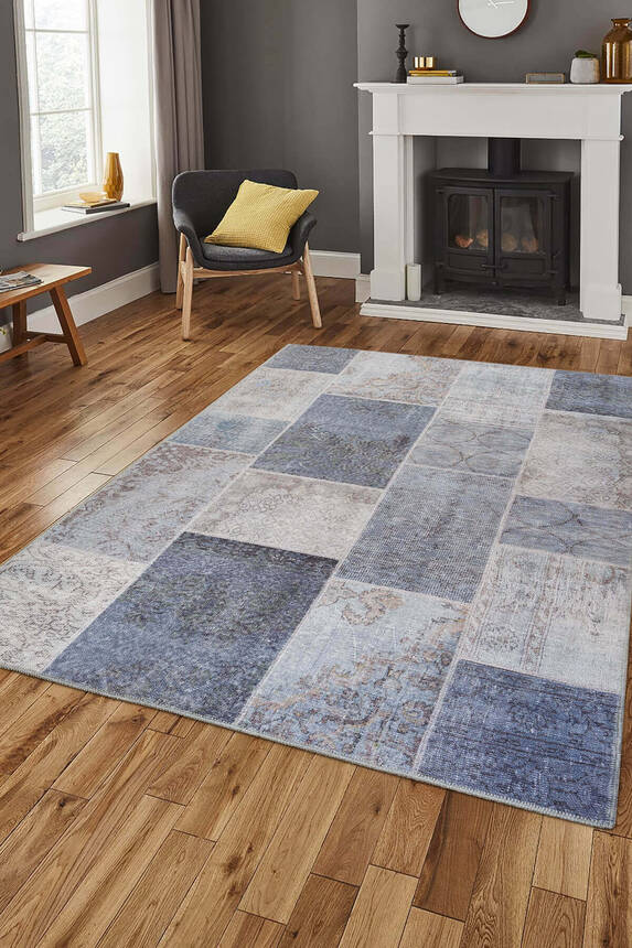 Woven Base Decorative Grey Carpet With Patchwork Pattern