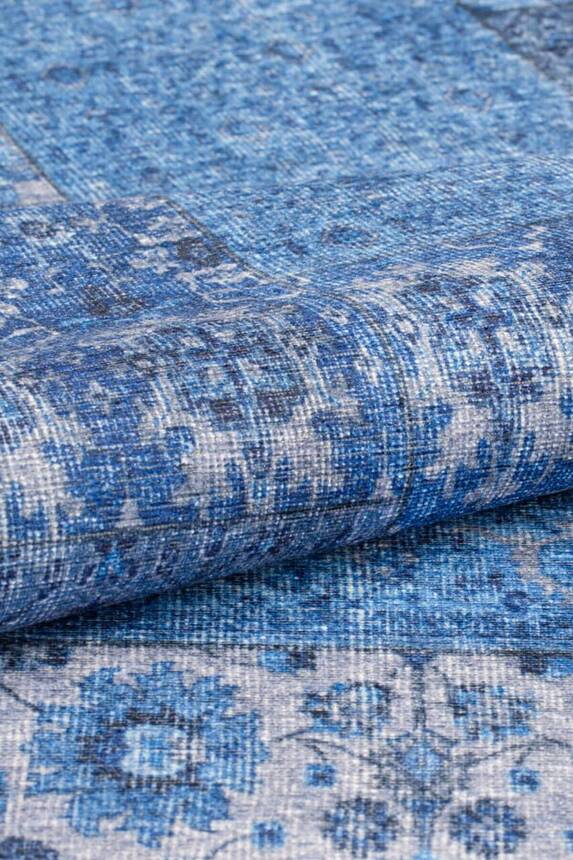 Woven Base Decorative Blue Carpet With Patchwork Pattern