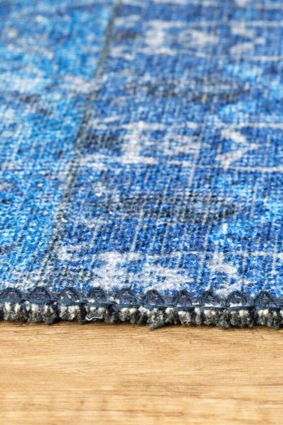 Woven Base Decorative Blue Carpet With Patchwork Pattern