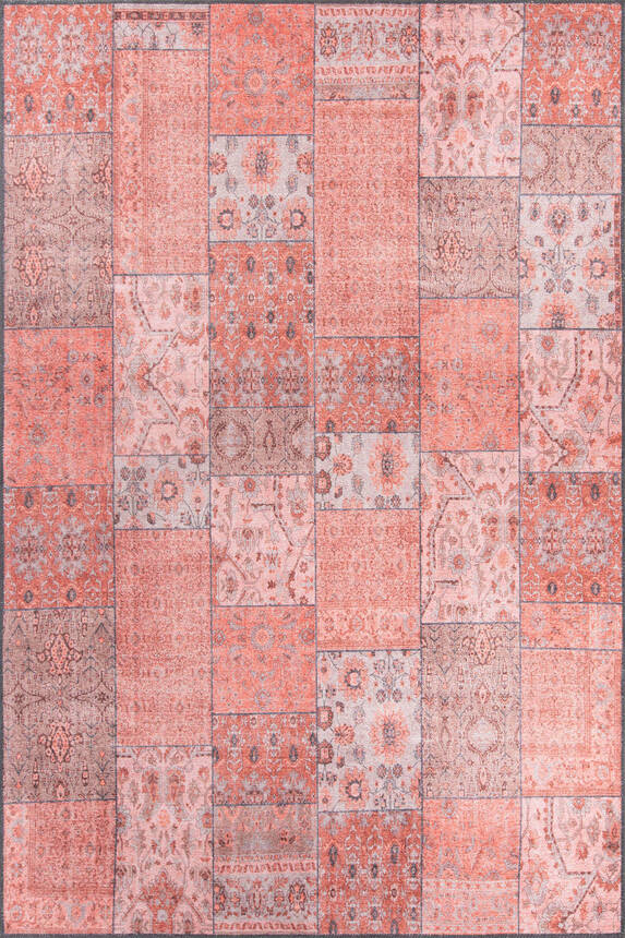 Woven Base Decorative Pink Carpet With Patchwork Pattern