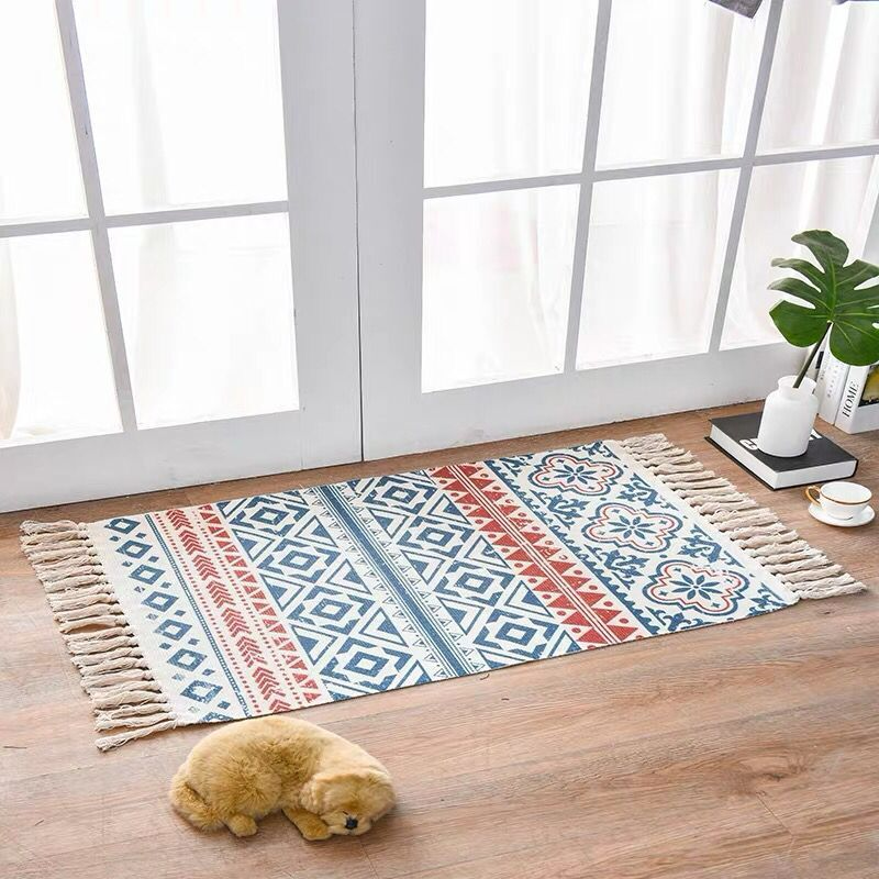 Scandinavian Style Linen and Cotton Carpet - Ethnic Pattern