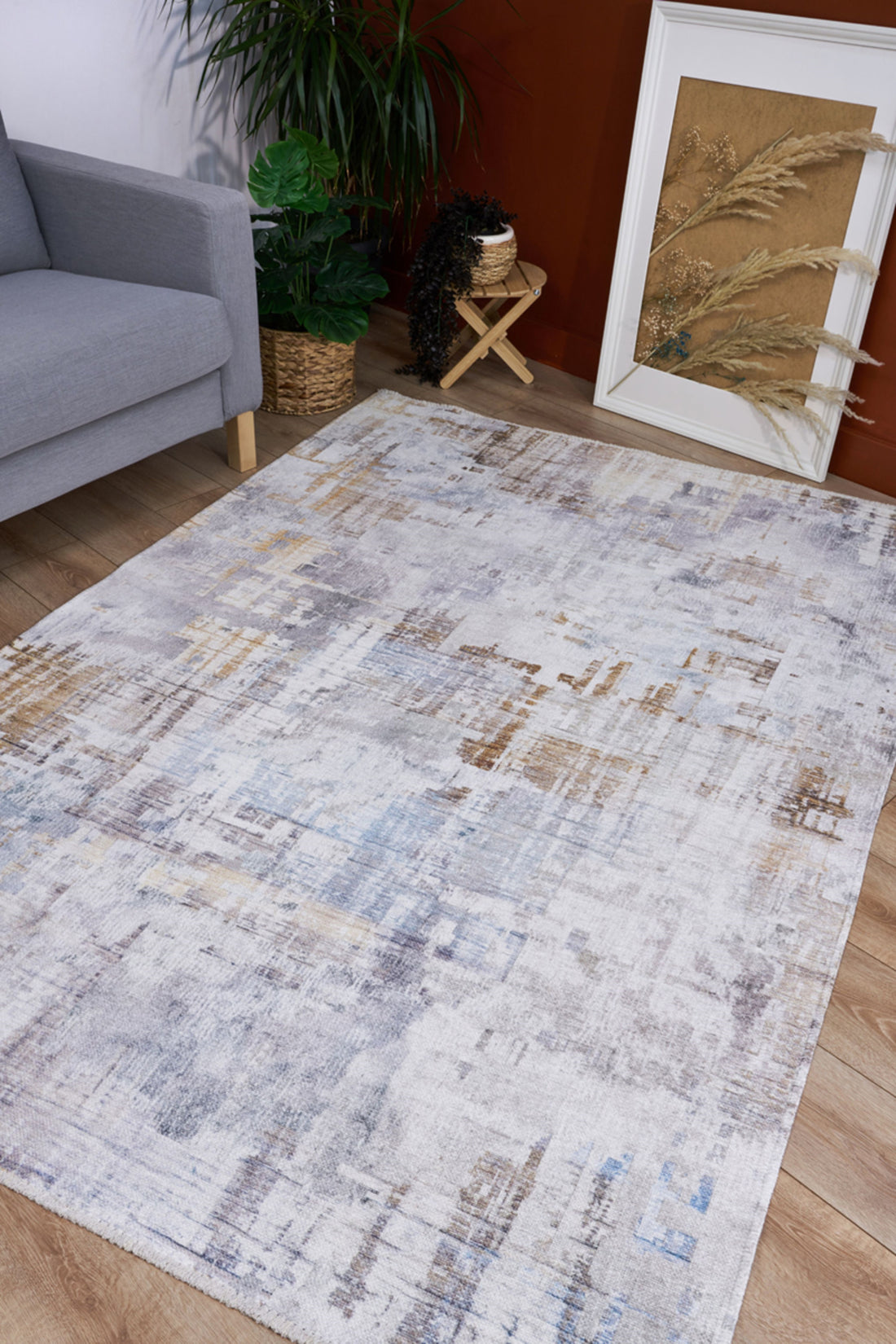 Cream and Grey Abstract Rug