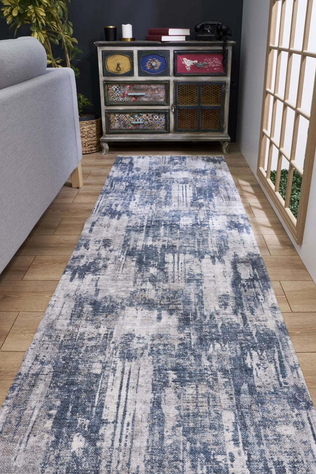 Navy Blue and Grey Abstract Rug