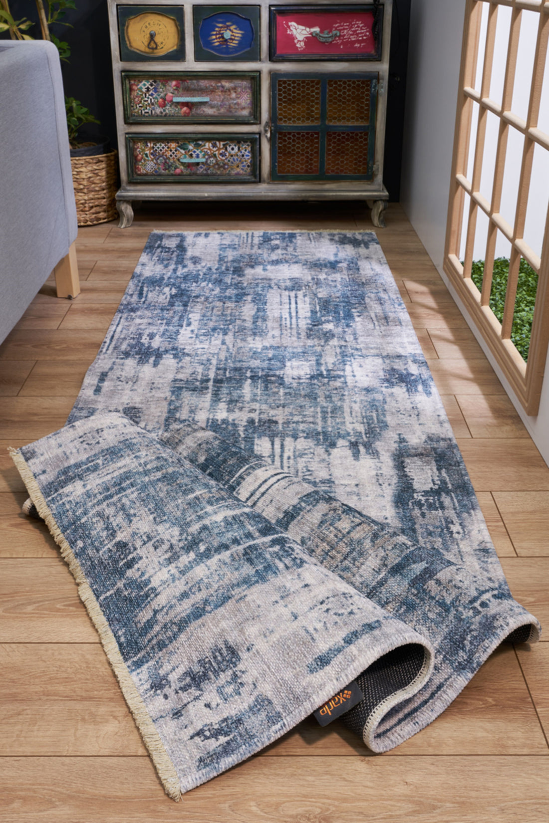 Navy Blue and Grey Abstract Rug