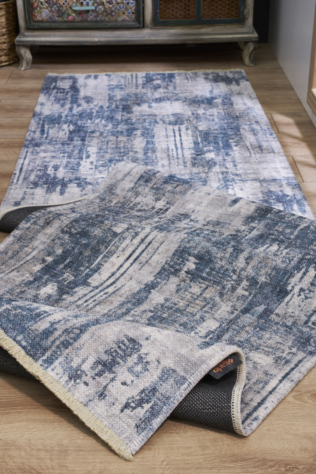 Navy Blue and Grey Abstract Rug