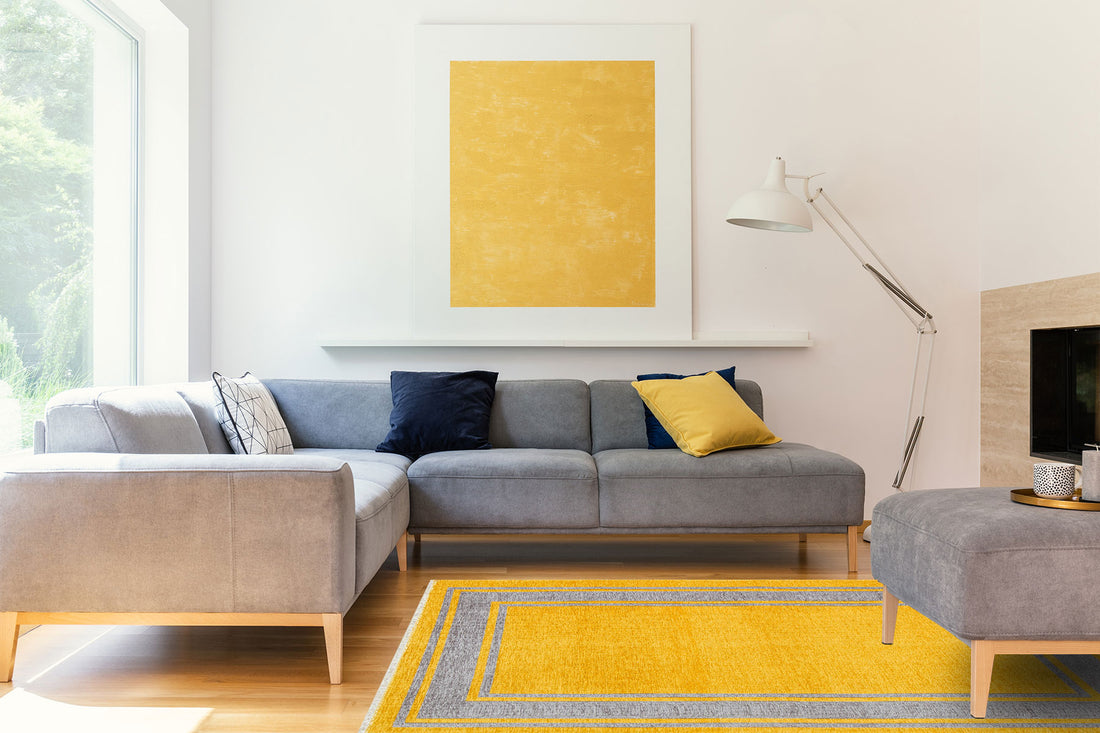 Modern Scandinavian Grey and Yellow Rug