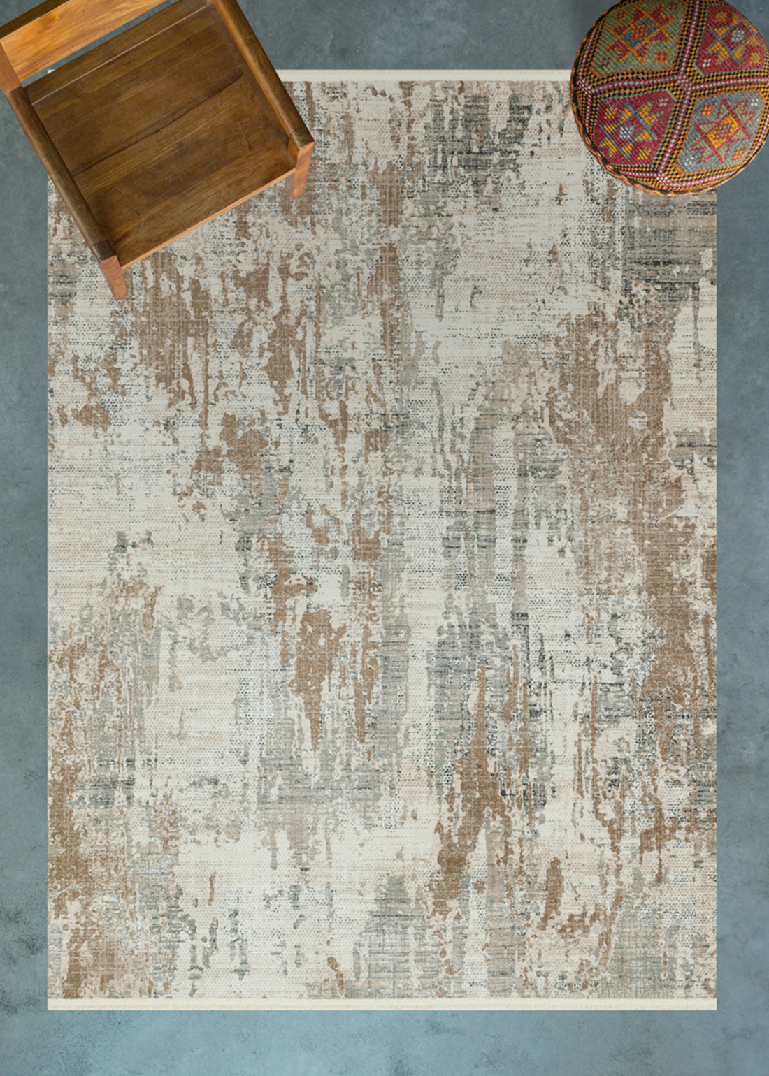 Cream Grey Abstract Rug