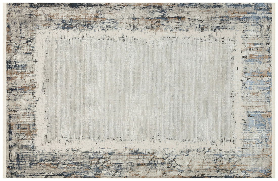 Cream and Navy Blue Abstract Rug