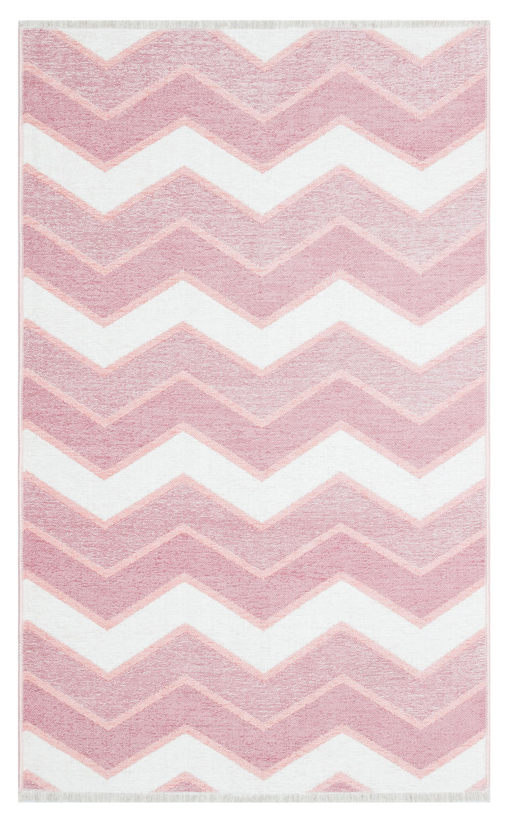 Pink and Cream Zig Zag Rug