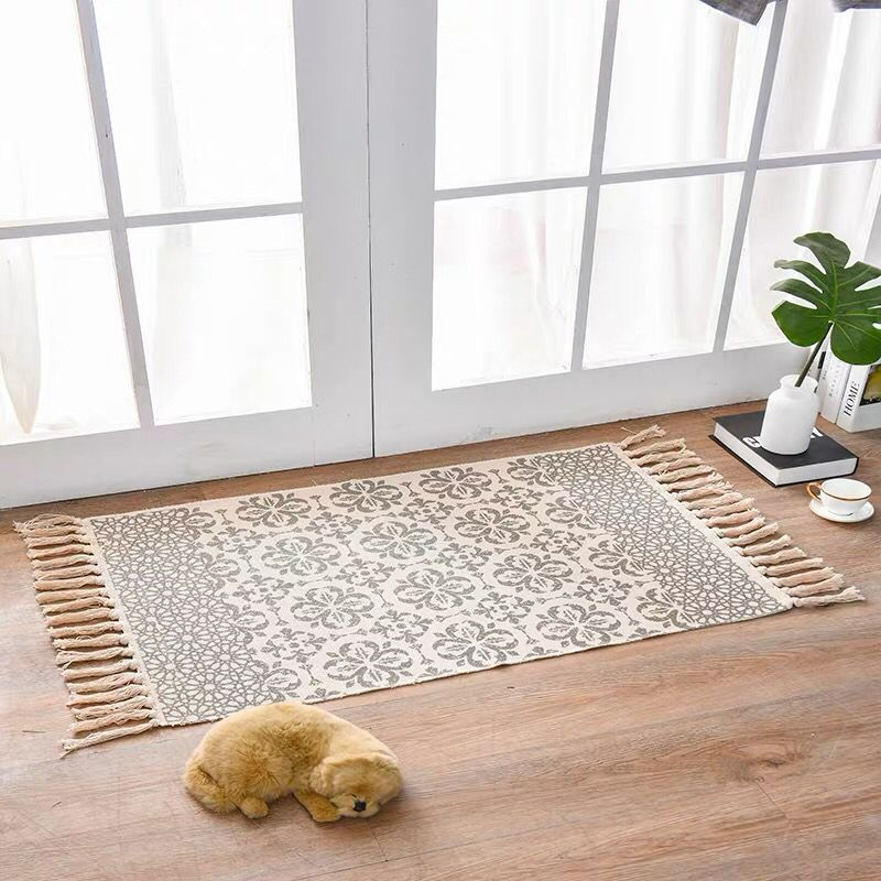 Scandinavian Style Linen and Cotton Carpet - Ethnic Pattern