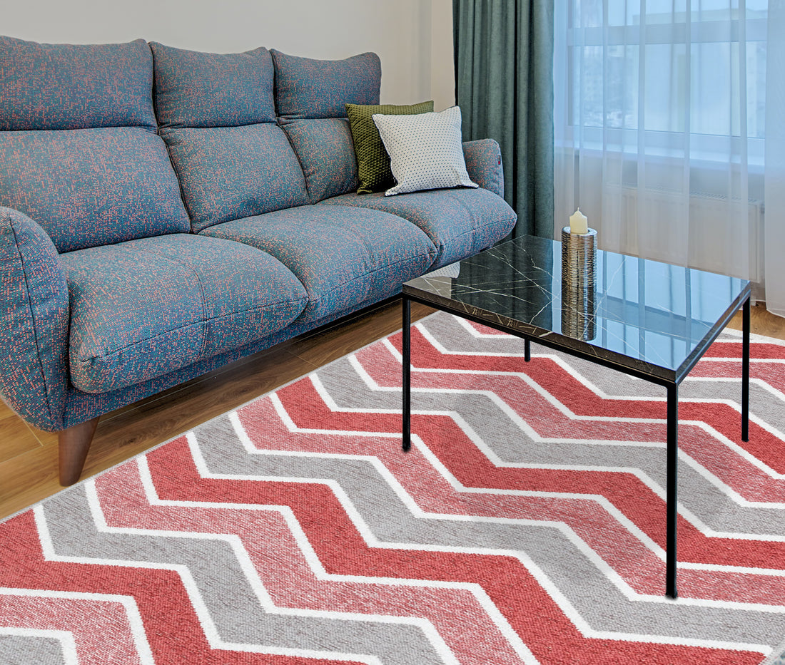 Red and Grey Zig Zag Rug