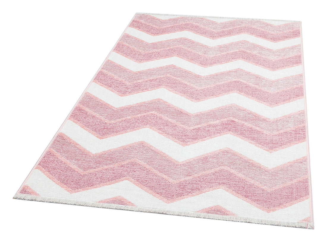 Pink and Cream Zig Zag Rug