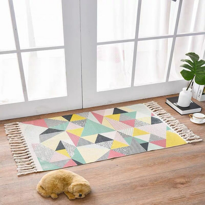 Scandinavian Style Linen and Cotton Carpet - Geometric Pattern