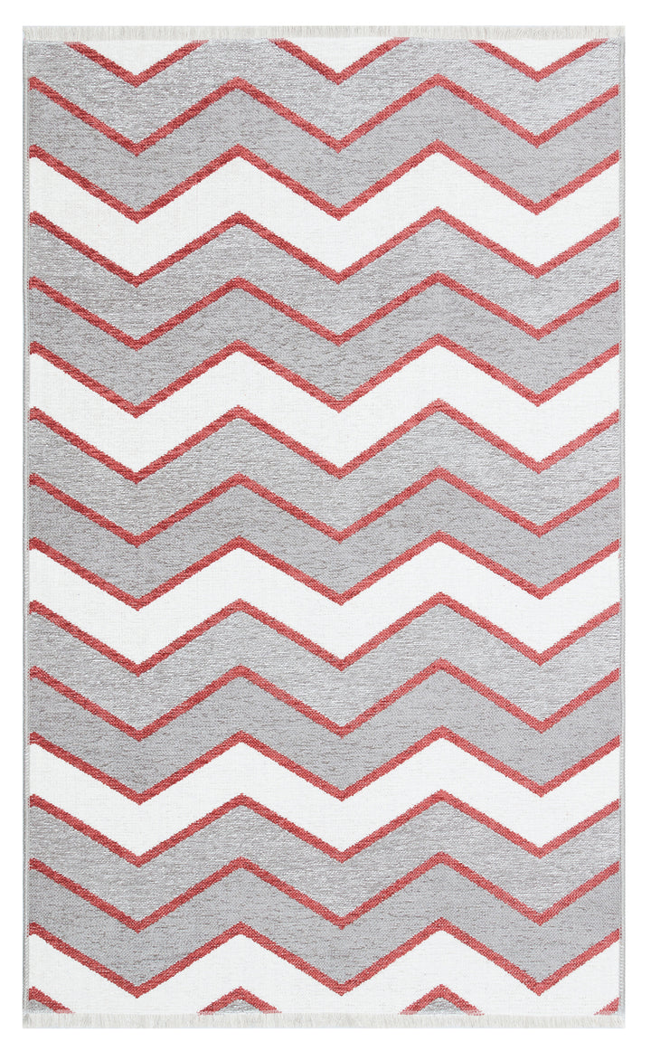 Red and Grey Zig Zag Rug