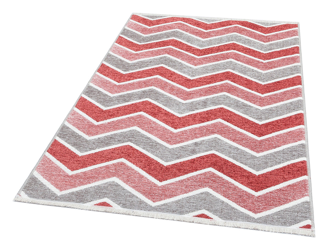 Red and Grey Zig Zag Rug