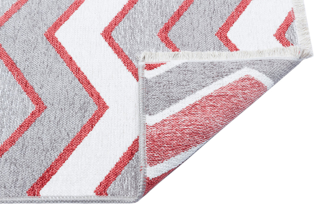 Red and Grey Zig Zag Rug