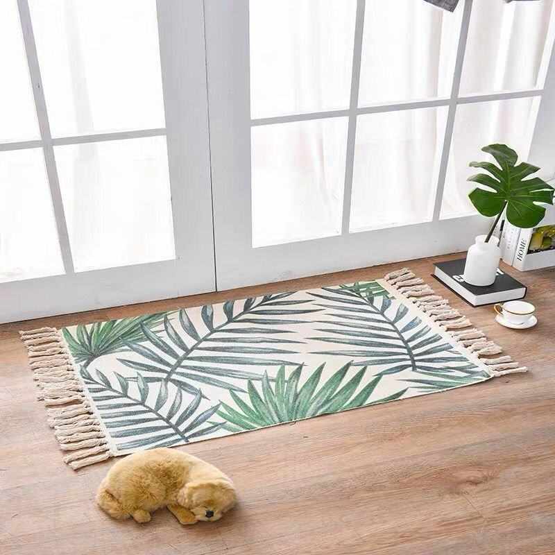 Scandinavian Style Linen and Cotton Carpet - Leaf