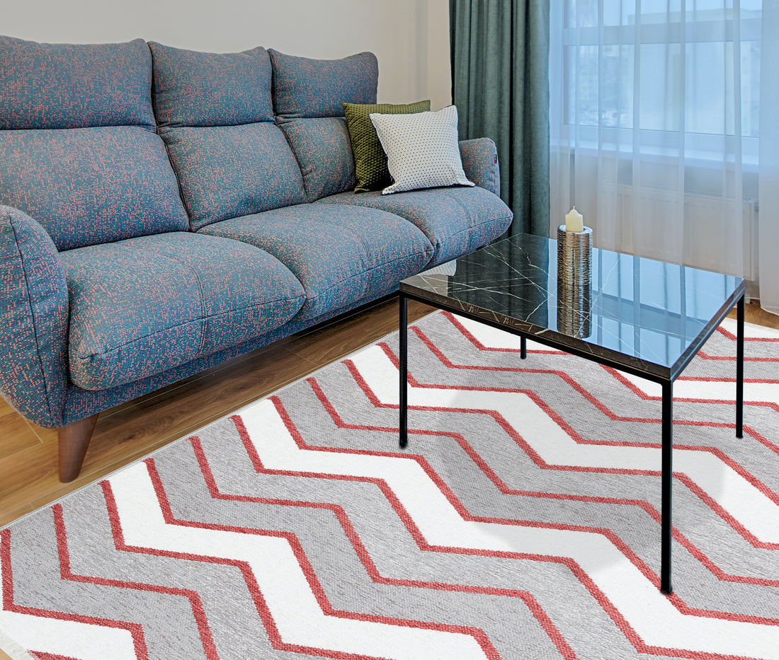 Red and Grey Zig Zag Rug