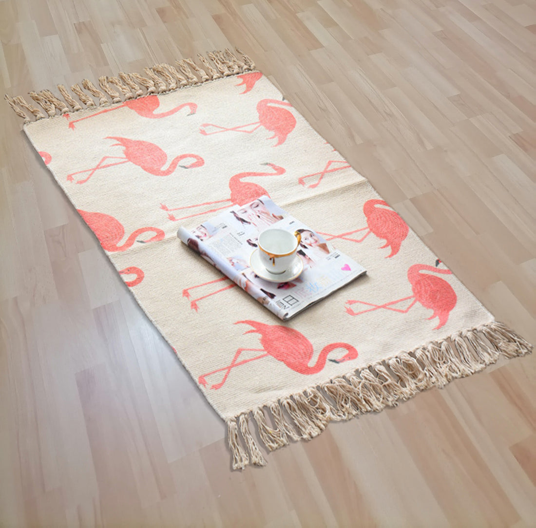 Scandinavian Style Linen and Cotton Carpet - Flamingo