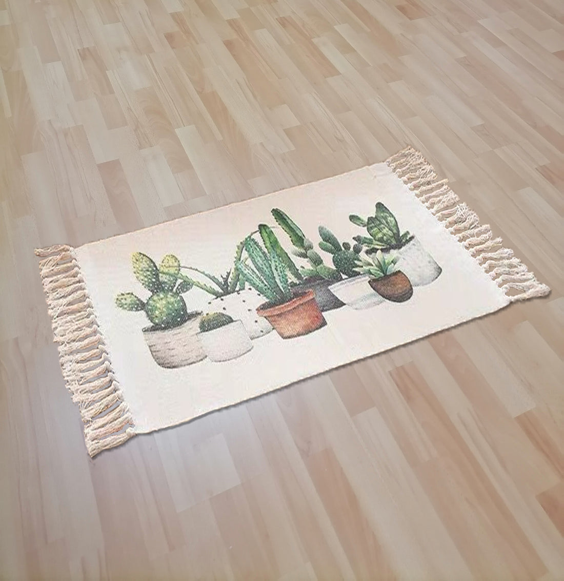 Scandinavian Style Linen and Cotton Carpet - Cactus Pattern