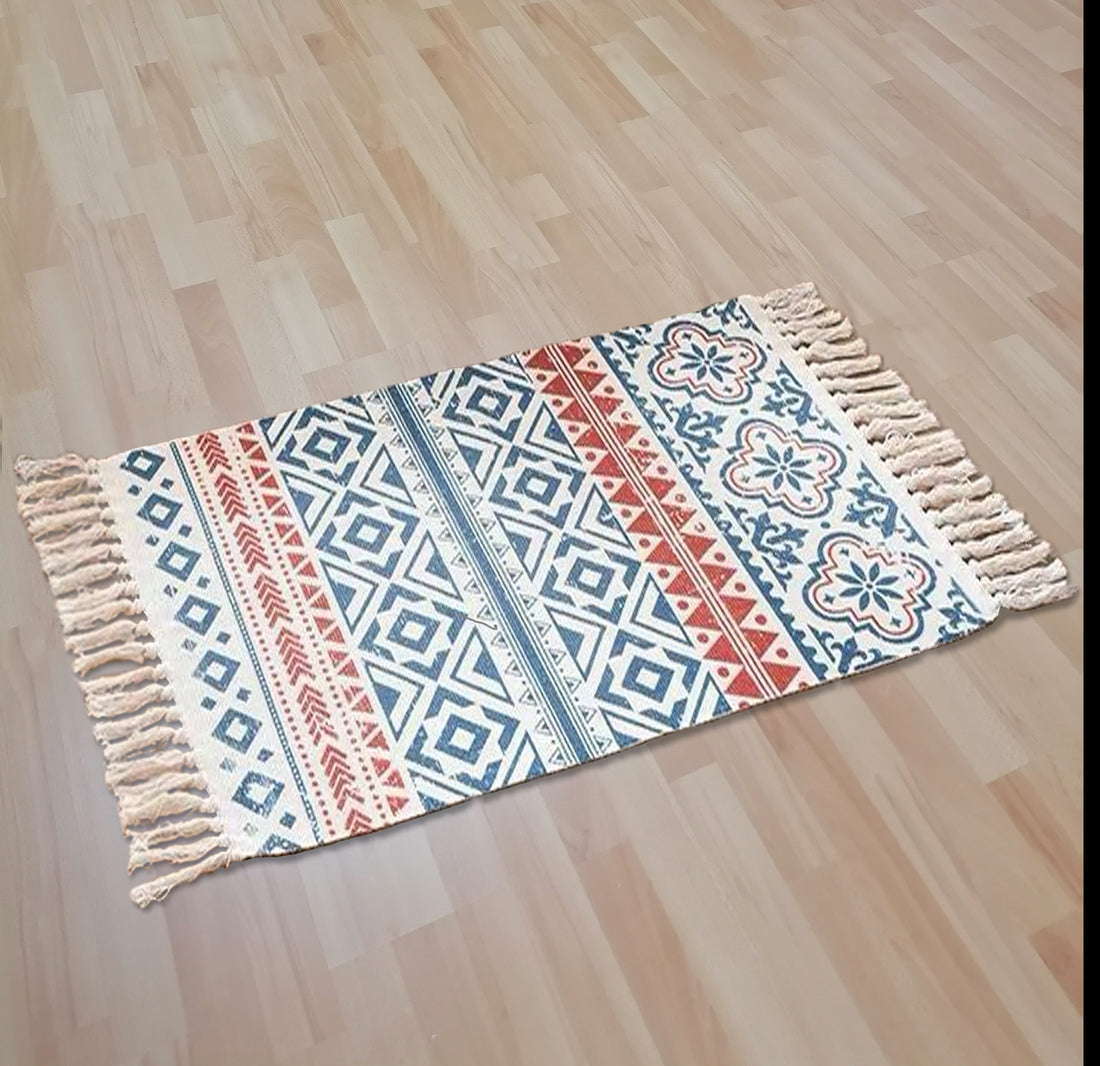 Scandinavian Style Linen and Cotton Carpet - Ethnic Pattern